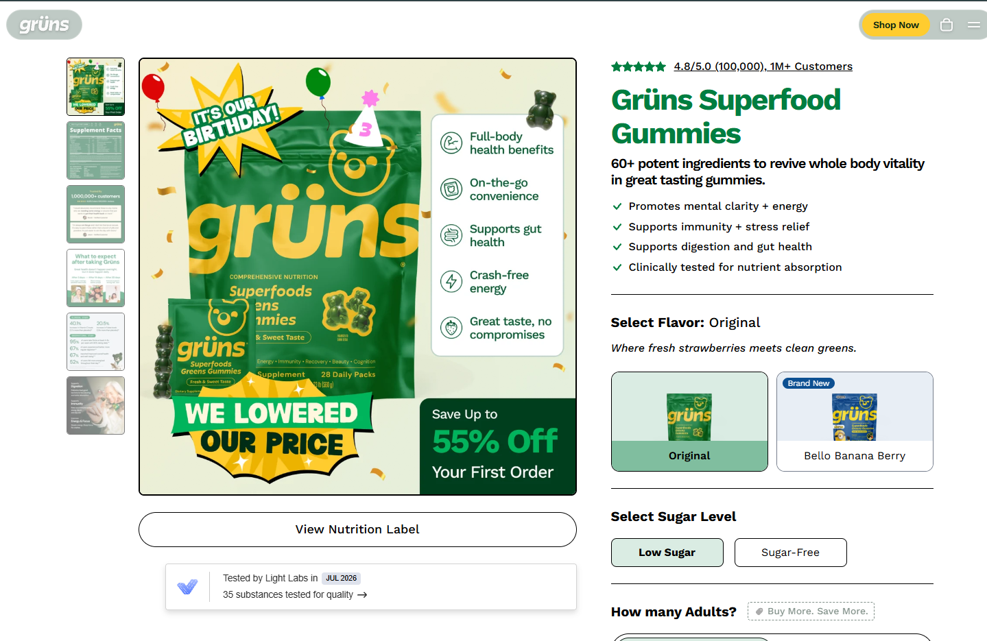 GRÜNS Superfood Gummies public product page